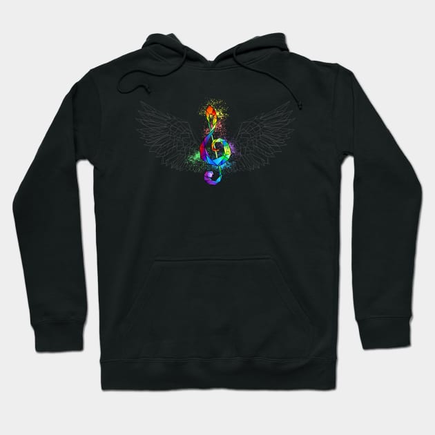 Rainbow Musical Key with Wings Hoodie by Blackmoon9